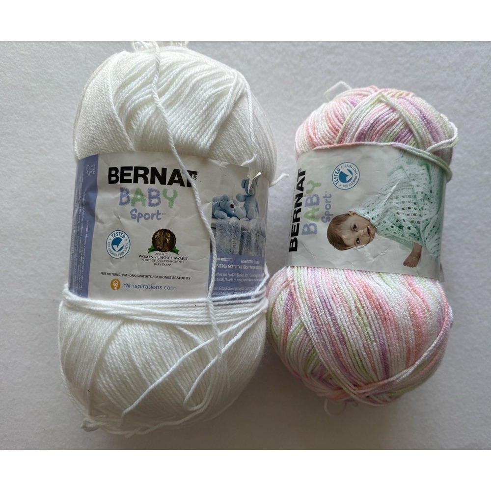 Bernat Baby Sport Yarn Lot 2 White Pastel Variegated 5oz